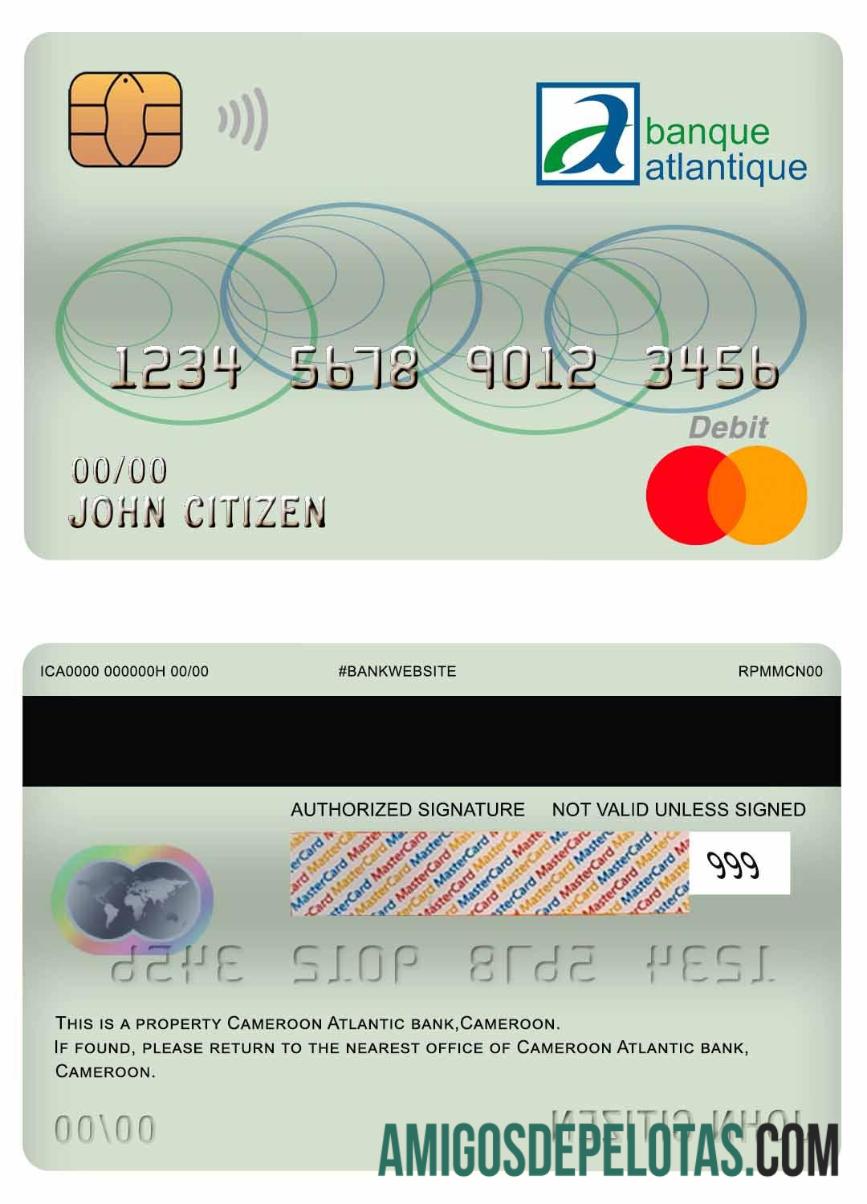 Cartão de Débito Camarões Atlantic Bank Mastercard exemplo